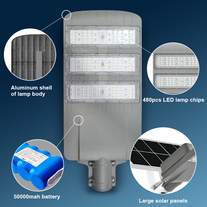 100w 150w  200w 250w 300w  solar street light all in two  die cast aluminum outdoor solar light with larger configuration