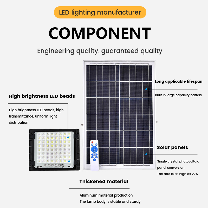 High Brightness Waterproof IP67 Garden Solar Lamp Control 100W 200W 300W 500W 600W 800W 1000W Outdoor Solar LED Flood Light