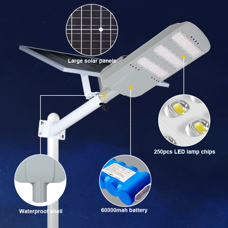 Aluminum LED Solar Street Light Outdoor High Lumen 100w-500w Waterproof IP65 for Road Application 60w Power Supply from Battery