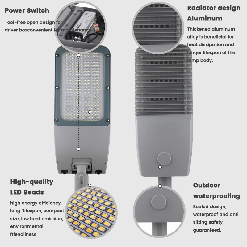 High Lumen Outdoor Street Light Urban Road Waterproof IP65 Aluminum 50w 100w 150w 200w 250w 300w AC Led Street Light With Pole