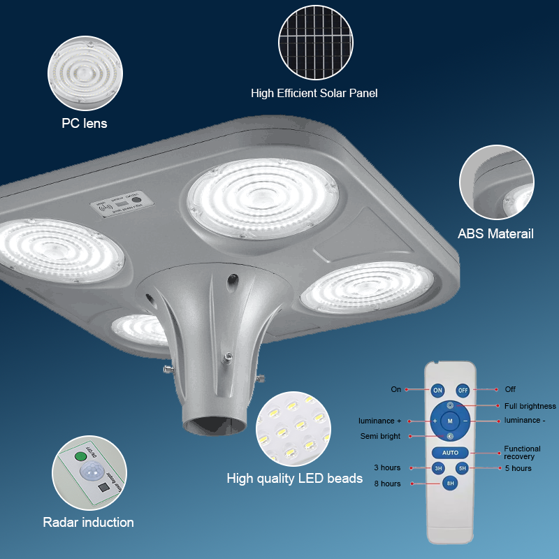 New Design Outdoor Solar Garden Lamp Ip65 Waterproof ABS Shell 100w 150w 250w 300w 400w 500w Integrated Led Solar Garden Light