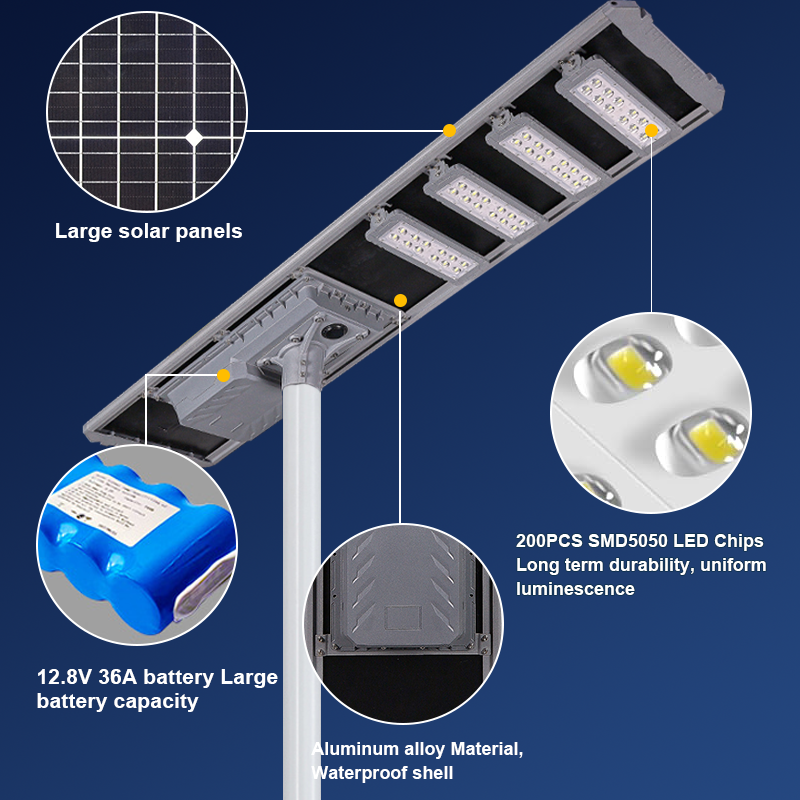 High Lumen Waterproof IP65 Integrated All in One Solar Lamp Aluminum 100W 200W 300W 400W 500W 600W 700W Led Solar Street Light